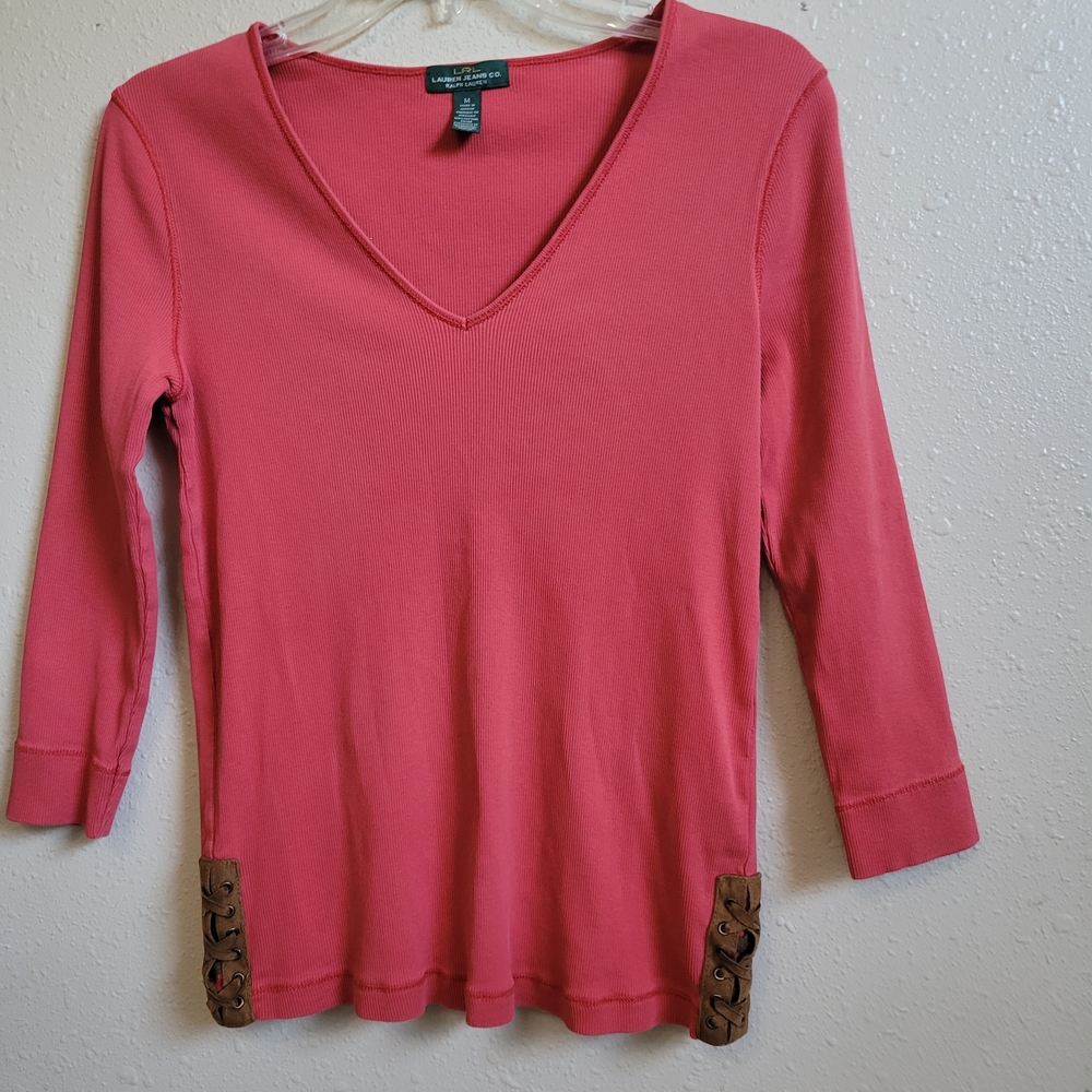 Lauren Ralph Lauren‎ Coral Long Sleeve Top with Button Details - Picture 2 of 14
